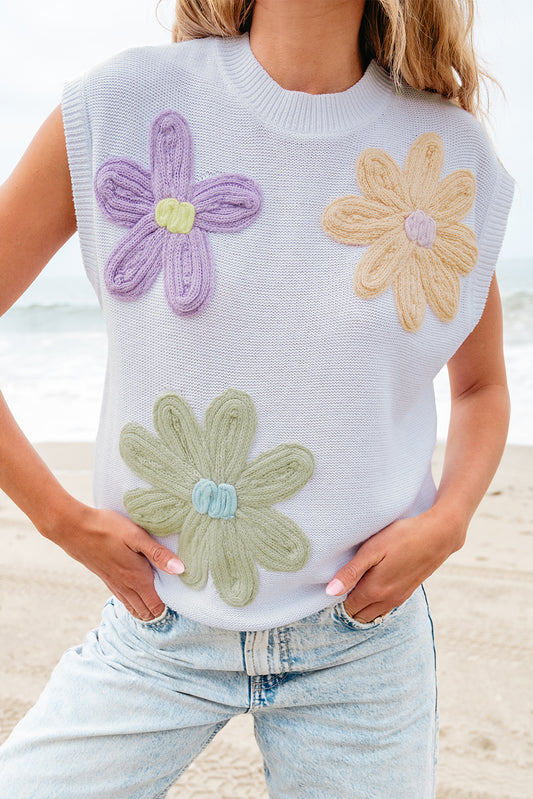 PRE-ORDER White Multi Colored Flower Sweater Top