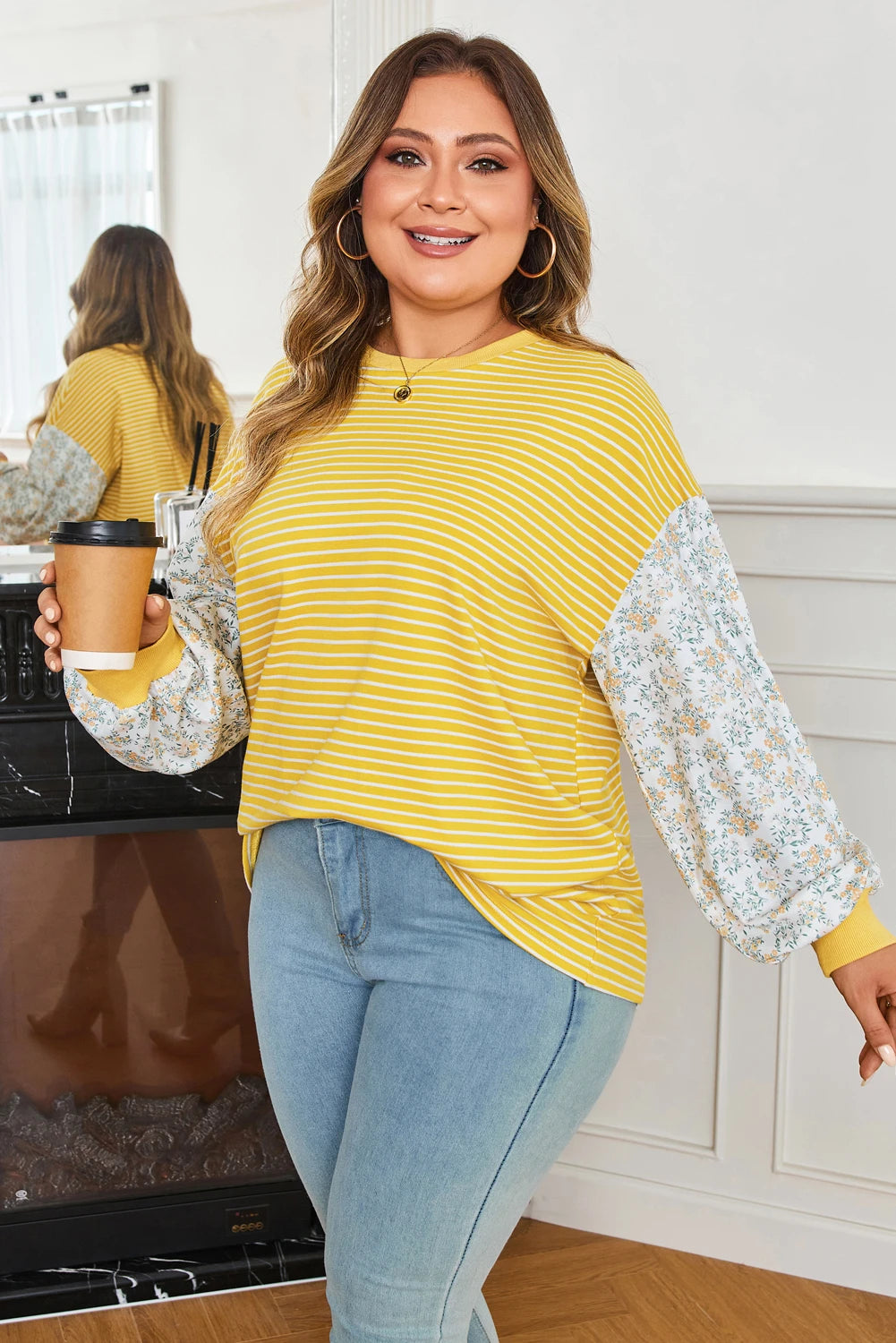 PRE-ORDER Yellow Stripe Plus Size Loose Top