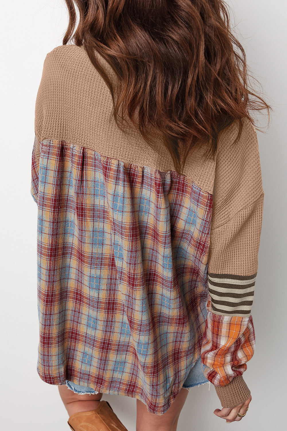 PRE-ORDER Straw Waffle Stripe Plaid Top