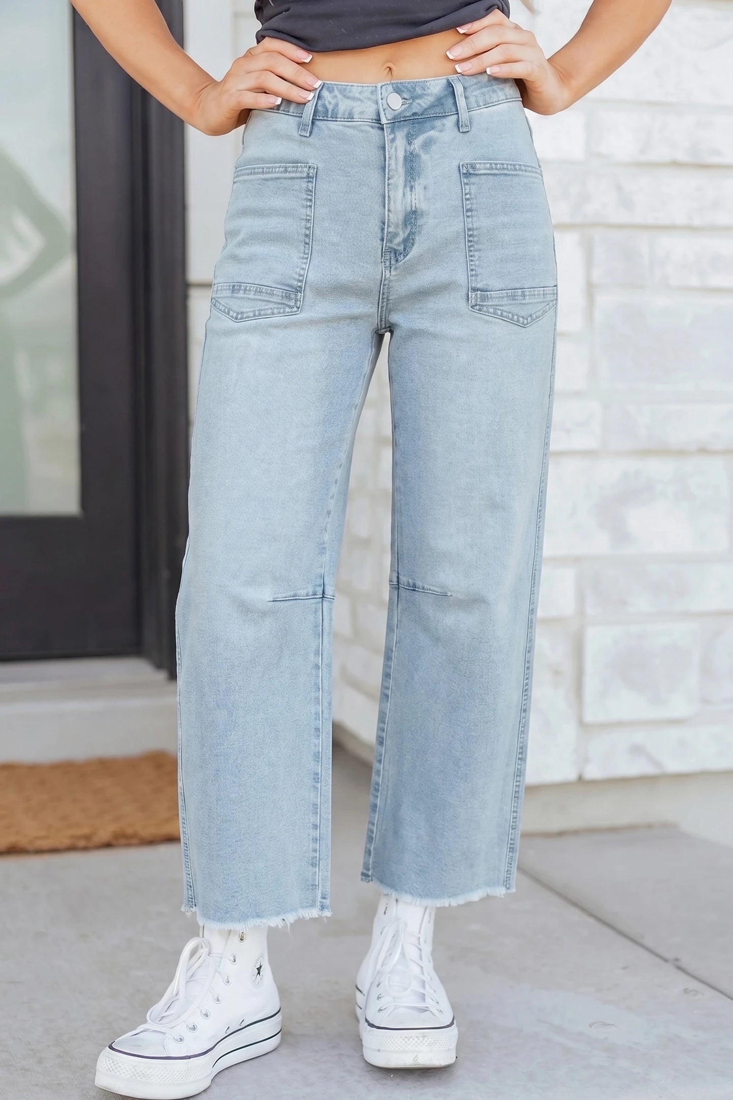 Beau Blue Frayed Cropped Jeans