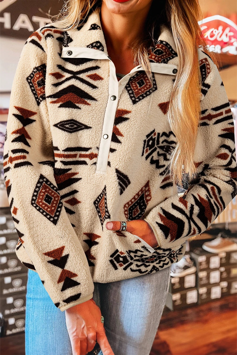 Beige Aztec Half Zip Sweatshirt