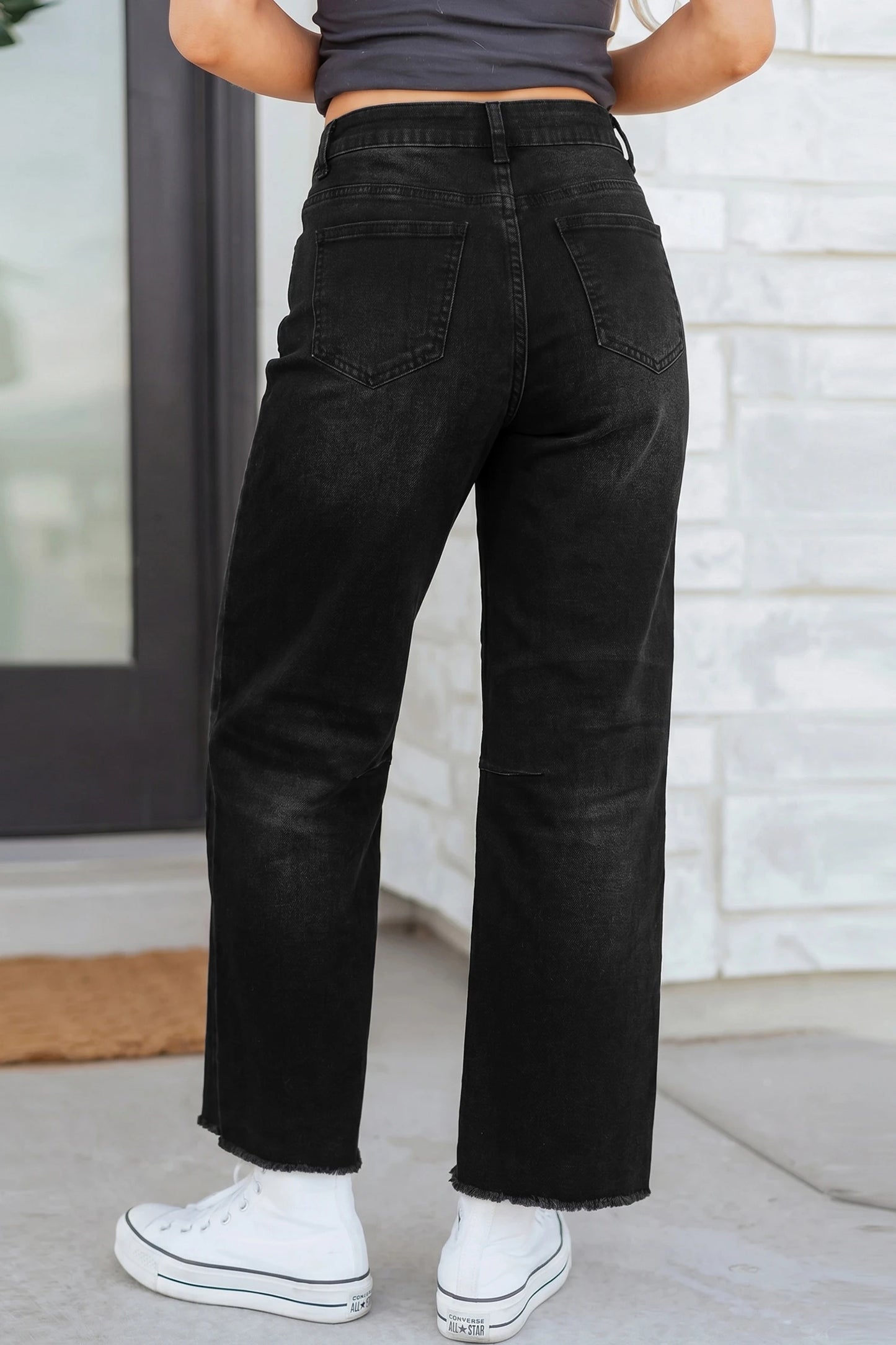Black Frayed Cropped Jeans