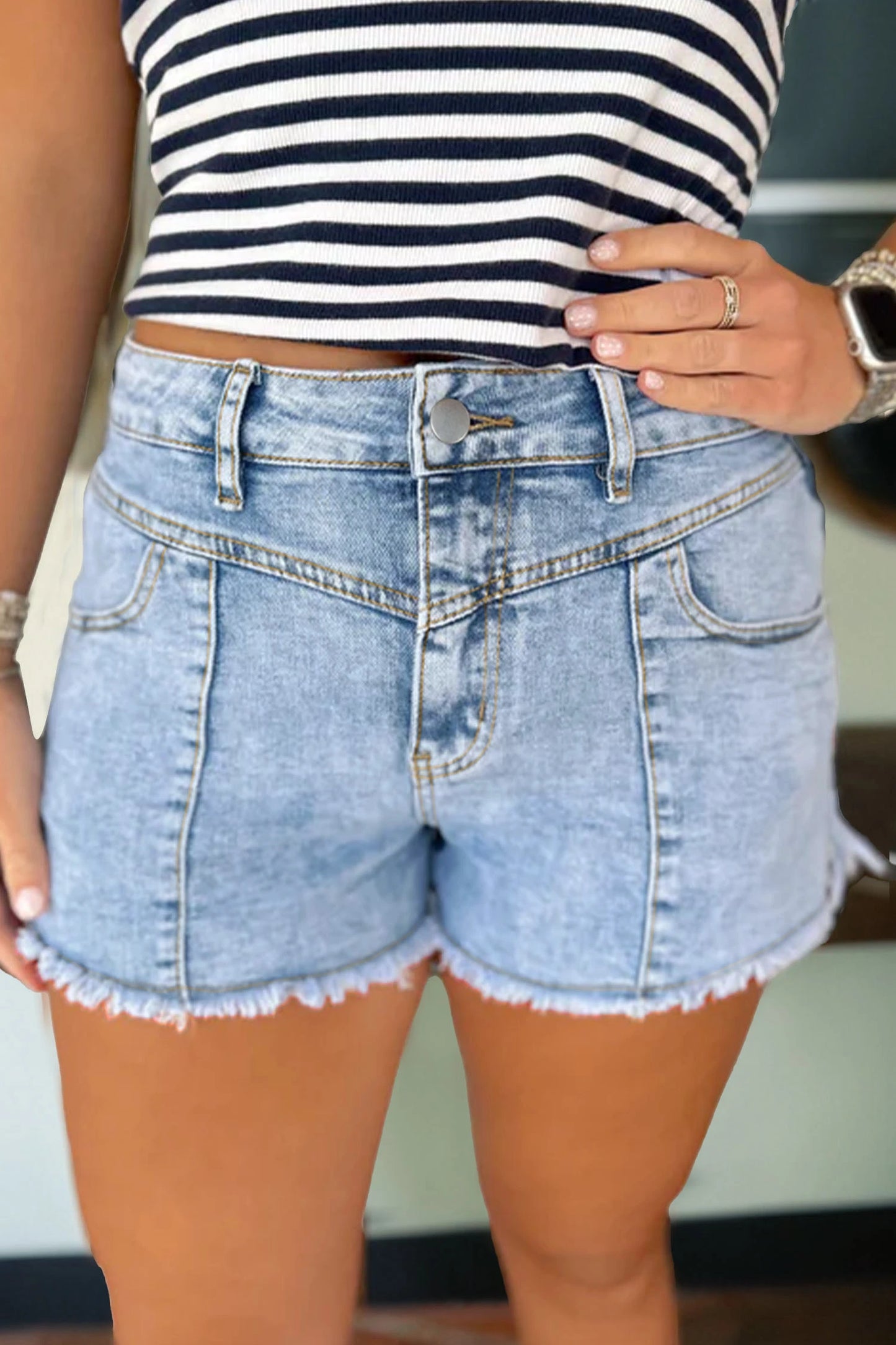 High Wasted Frayed Denim Shorts