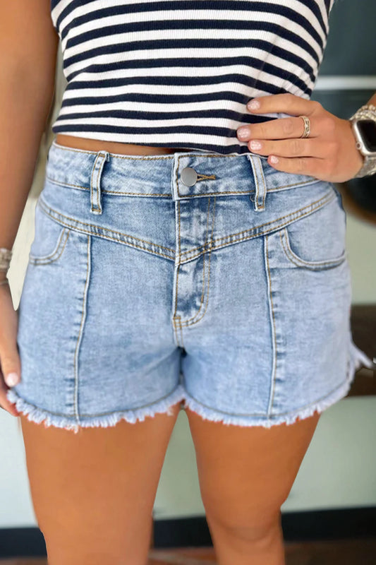 High Wasted Frayed Denim Shorts