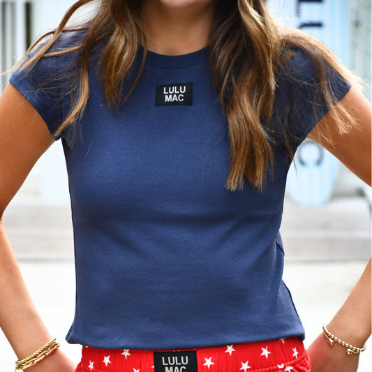 LULU MAC Navy Baby Doll Short Sleeve Top