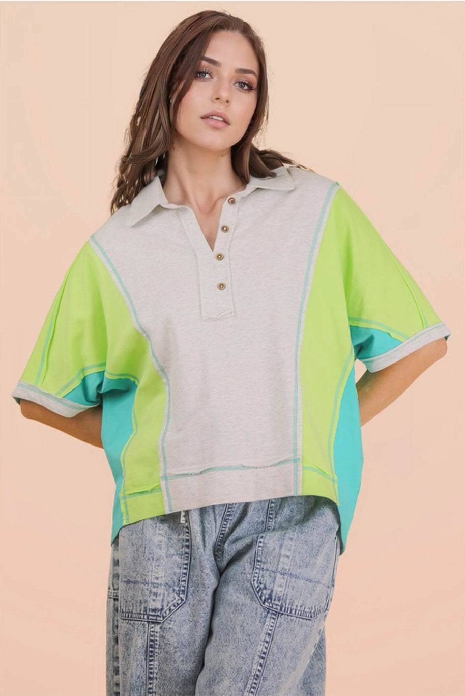Neon Green Color Block Top