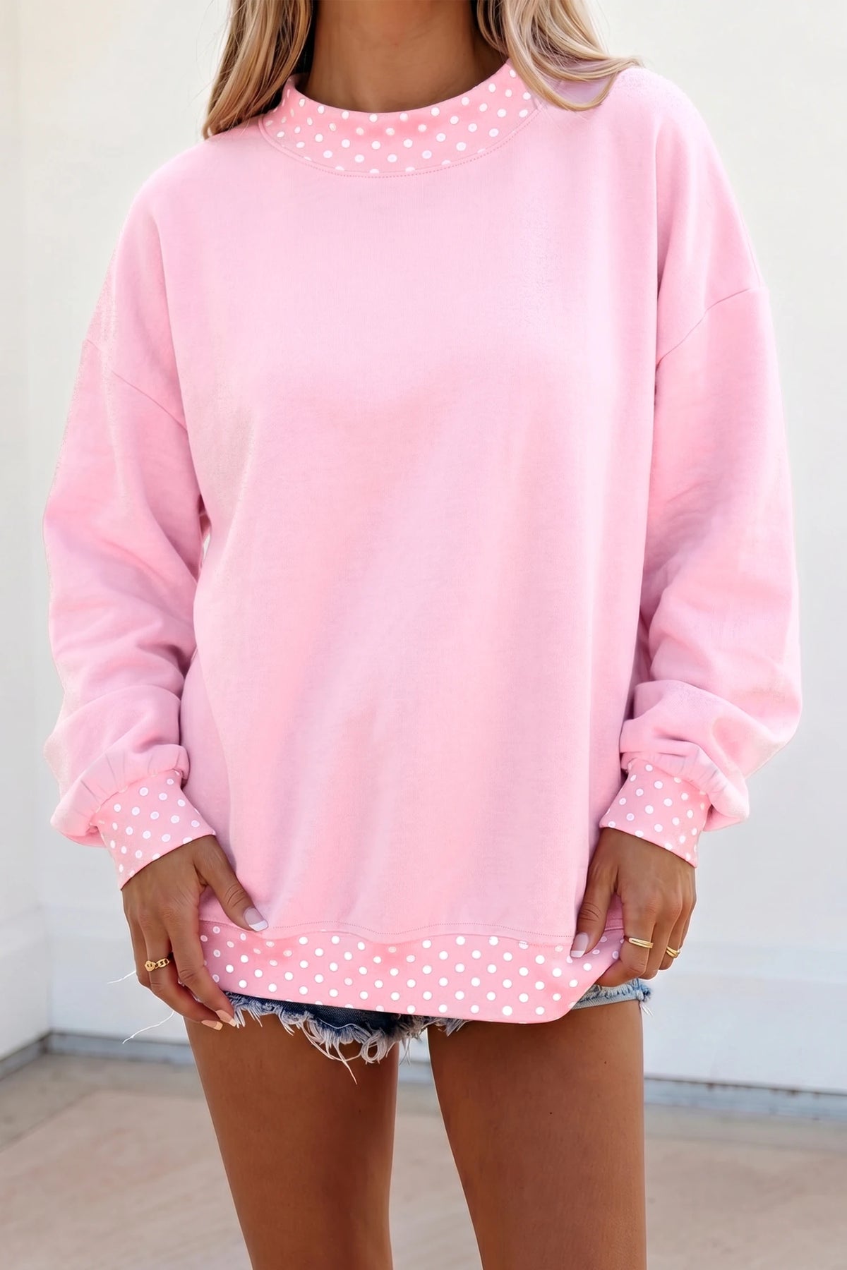 Pink Polka Dot Mock Neck Sweatshirt