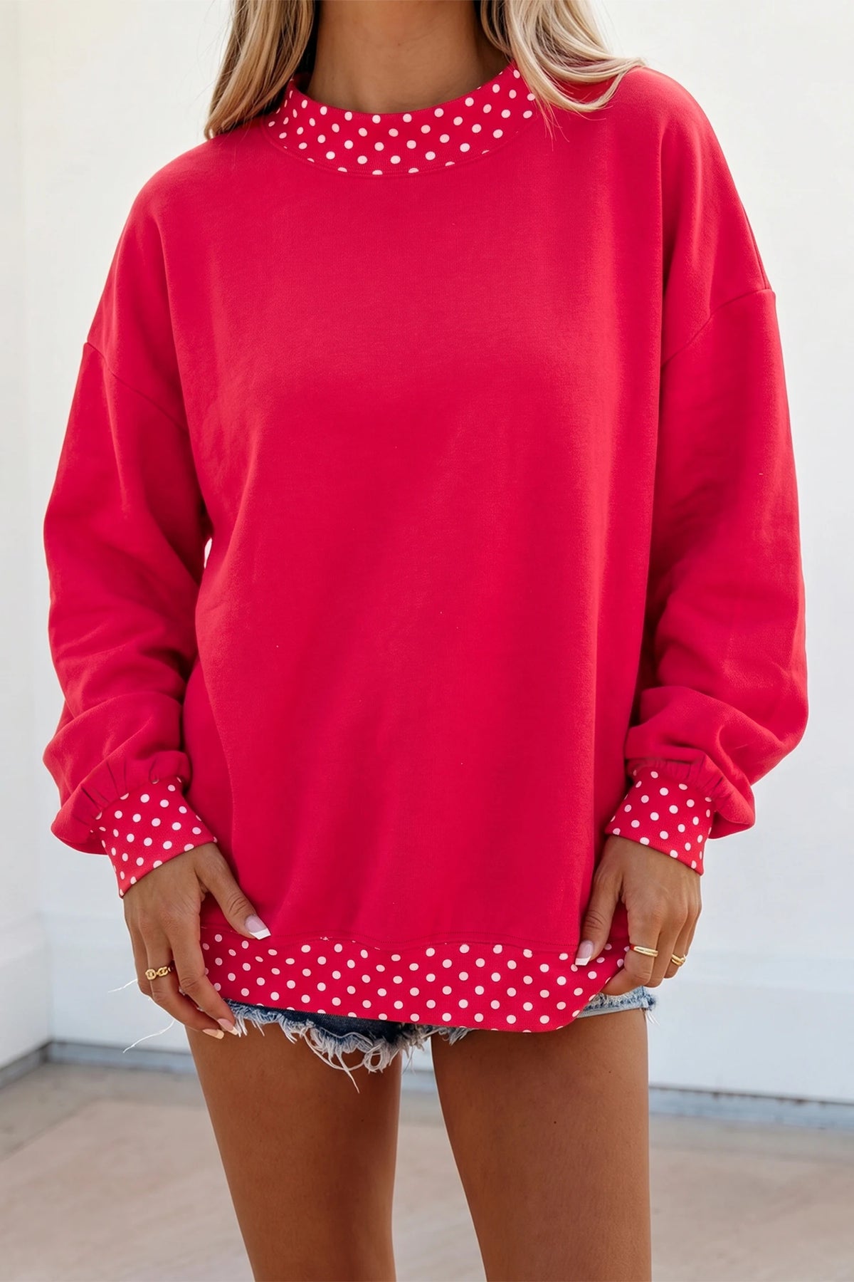 Red Polka Dot Mock Neck Sweatshirt