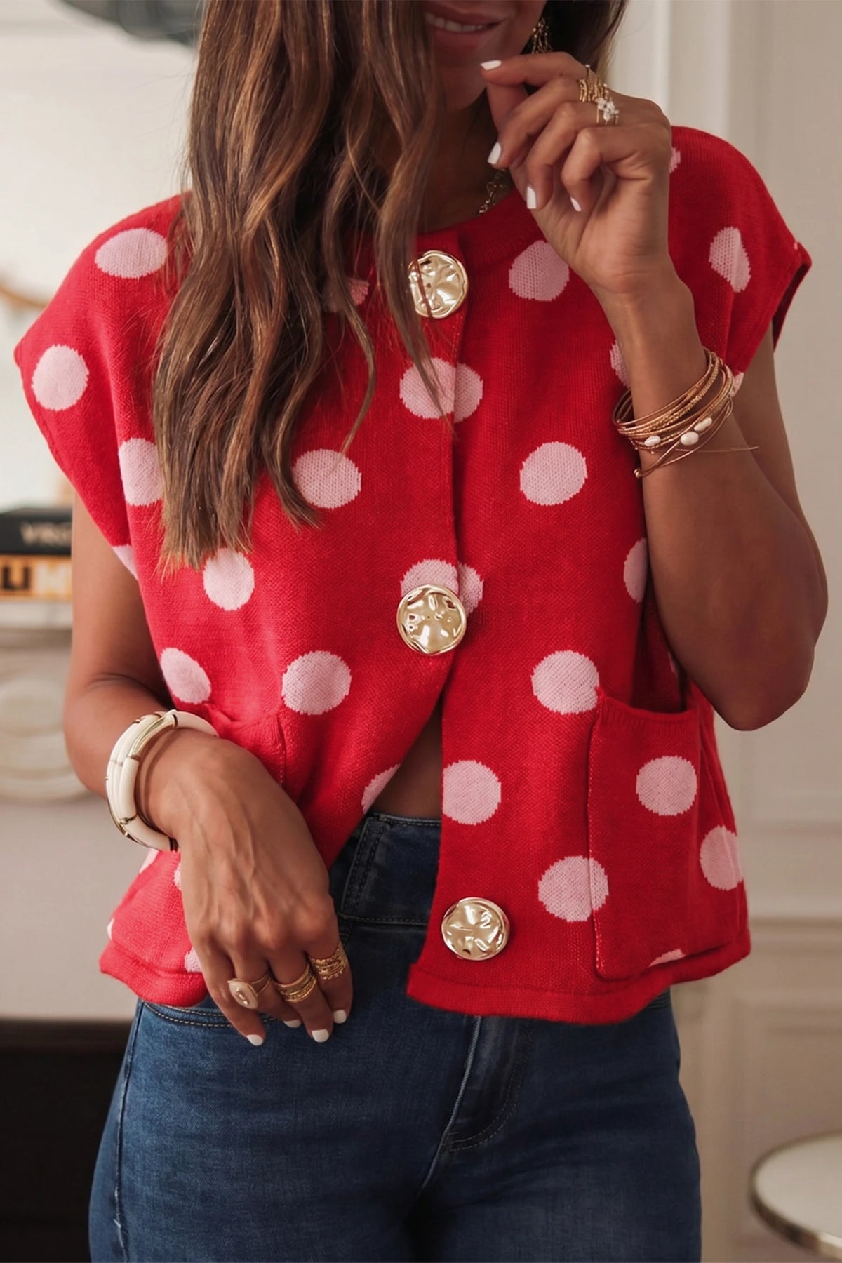 Red Polka Dot Sweater Vest