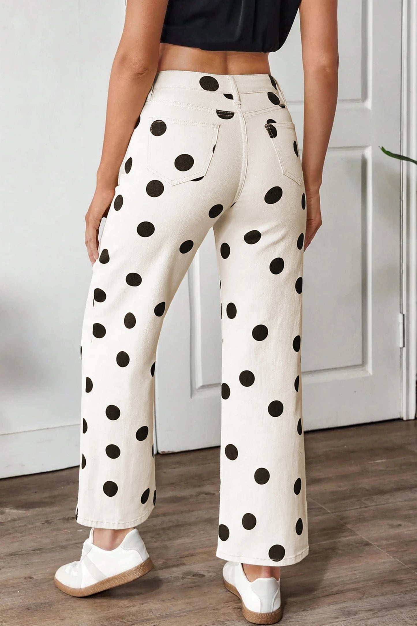 Classic White/Black Polka Dot Wide Leg Jeans